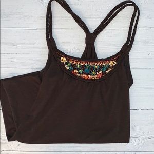 Beaded tank top with braided straps